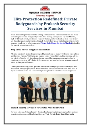 Hire the Best Private Body Guard Service in Mumbai – Prakash Security Services