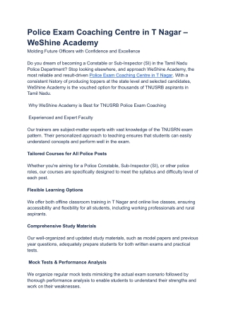 top Police training Centres in T Nagar – WeShine Academy