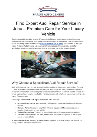 Find Expert Audi Repair Service in Juhu – Premium Care for Your Luxury Vehicle