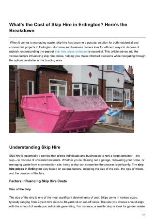 What’s the Cost of Skip Hire in Erdington Here’s the Breakdown
