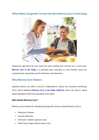 What Makes Sungarden Terrace the Best Memory Care in San Diego
