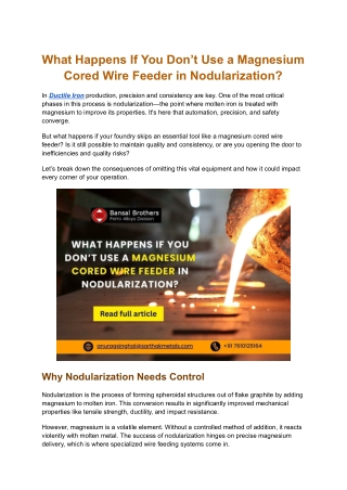 What Happens If You Don’t Use a Magnesium Cored Wire Feeder in Nodularization_