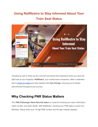Using RailRestro to Stay Informed About Your Train Seat Status