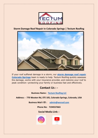 Storm Damage Roof Repair in Colorado Springs  Tectum Roofing