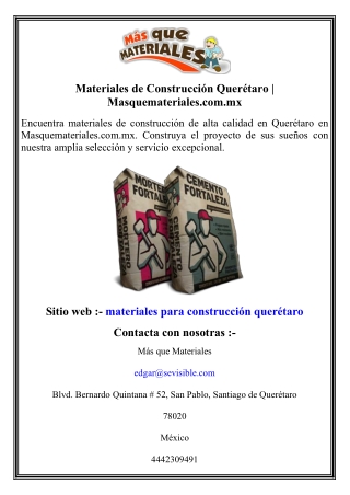 Materiales de Construcción Querétaro   Masquemateriales.com.mx