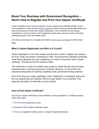Boost Your Business with Government Recognition – Here's How to Register and Print Your Udyam Certificate