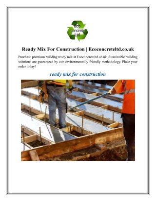Ready Mix For Construction Ecoconcreteltd.co.uk