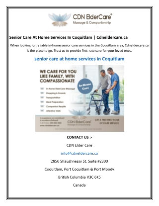 Senior Care At Home Services In Coquitlam  Cdneldercare.ca