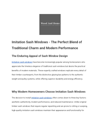 Imitation Sash Windows - The Perfect Blend of Traditional Charm and Modern Performance