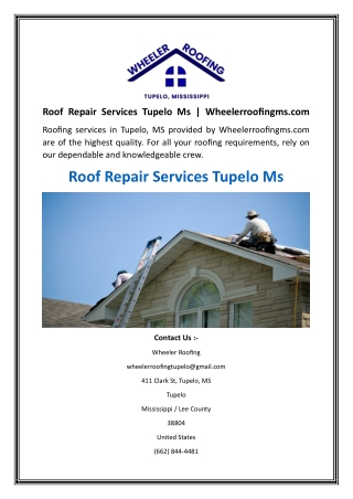 Roof Repair Services Tupelo Ms  Wheelerroofingms.com