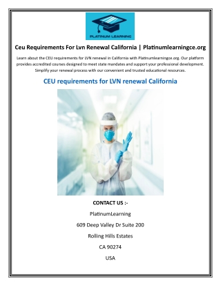 Ceu Requirements For Lvn Renewal California | Platinumlearningce.org