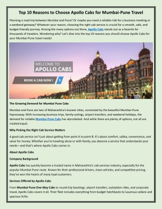 Top 10 Reasons to Choose Apollo Cabs for Mumbai