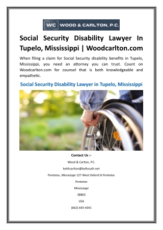 Social Security Disability Lawyer In Tupelo, Mississippi  Woodcarlton.com