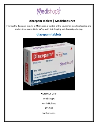 Diazepam Tablets  Medishops.net