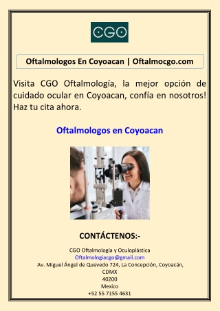 Oftalmologos En Coyoacan Oftalmocgo.com