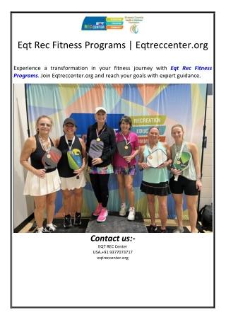 Eqt Rec Fitness Programs | Eqtreccenter.org