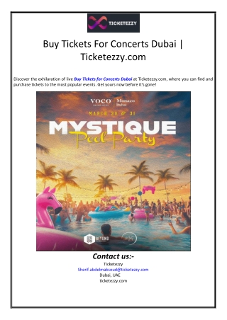 Buy Tickets For Concerts Dubai | Ticketezzy.com