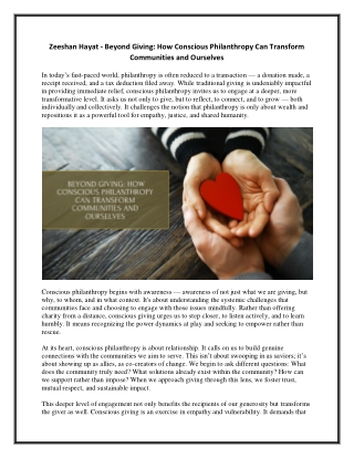 Zeeshan Hayat - Beyond Giving - How Conscious Philanthropy Can Transform Communities and Ourselves