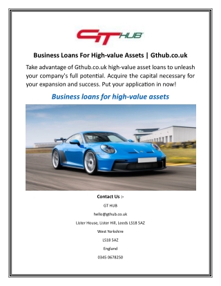 Business Loans For High-value Assets  Gthub.co.uk
