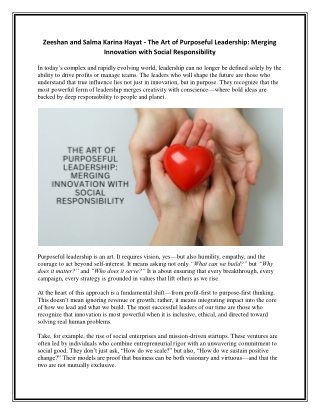 Zeeshan and Salma Karina Hayat - The Art of Purposeful Leadership - Merging Innovation with Social Responsibility