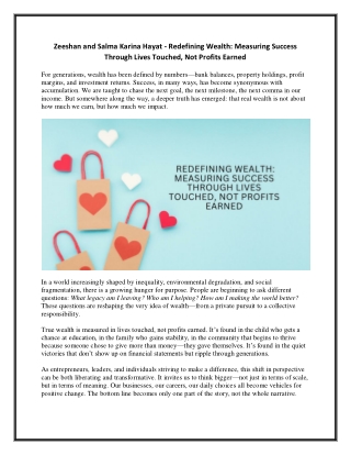Zeeshan and Salma Karina Hayat - Redefining Wealth - Measuring Success Through Lives Touched, Not Profits Earned