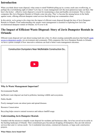 The Impact of Efficient Waste Disposal: Story of Javis Dumpster Rentals in Orlan