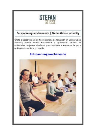 Entspannungswochenende  Stefan Geisse Induality