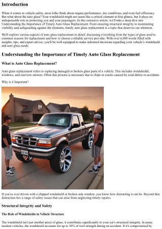 Understanding the Importance of Timely Auto Glass Replacement