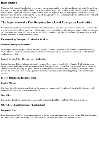 The Importance of a Fast Response from Local Emergency Locksmiths