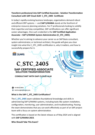 Transform professional into SAP Certified Associate - Solution Transformation Consultant with SAP Cloud ALM  C_STC_2405