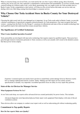 Why Choose Our Tesla Collision Store in Bucks County for Your Wrecked Lorry?