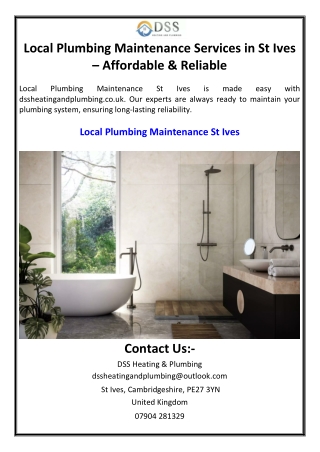 Local Plumbing Maintenance Services in St Ives – Affordable & Reliable