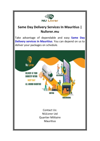 Same Day Delivery Services In Mauritius  Nulivrer.mu