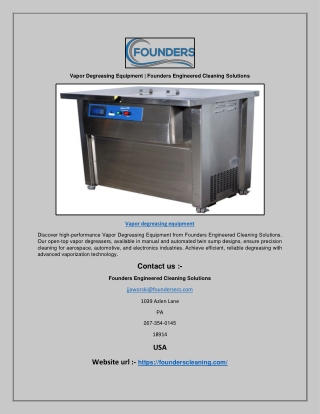 Vapor Degreasing Equipment | Founders Engineered Cleaning Solutions