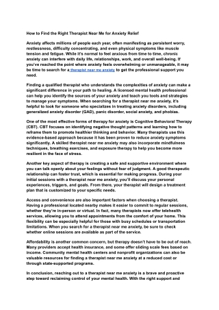 How to Find the Right Therapist Near Me for Anxiety Relief