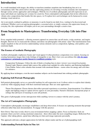 “From Snapshots to Masterpieces: Transforming Everyday Life into Fine Art”