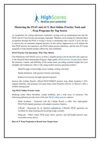 Psat Practice Test Questions | Highscores.ai