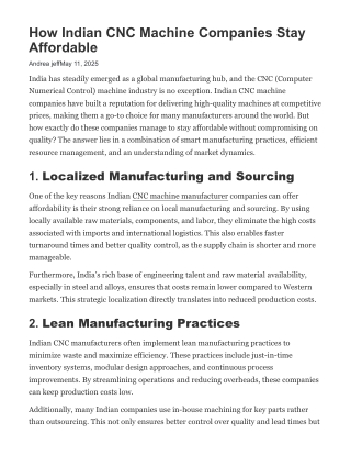 How Indian CNC Machine Companies Stay Affordable