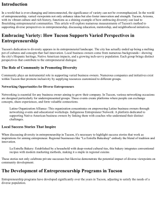 Welcoming Diversity: How Tucson Nurtures Diverse Perspectives in Entrepreneurshi
