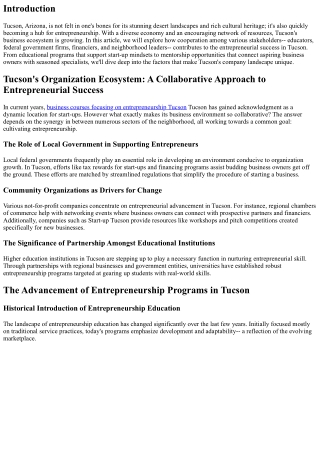 Tucson's Organization Ecosystem: A Collaborative Approach to Entrepreneurial Suc