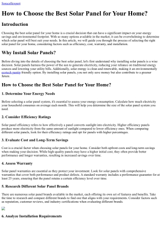 How to Choose the Best Solar Panel for Your Home