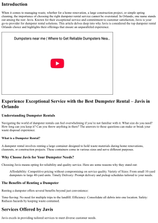 Experience Exceptional Service with the Best Dumpster Rental – Javis in Orlando