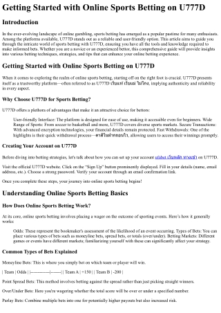 Getting Started with Online Sports Betting on U777D