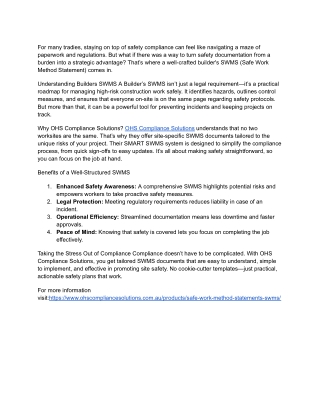 Builders SWMS|australia