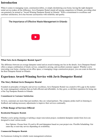 Experience Award-Winning Service with Javis Dumpster Rental