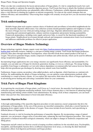 Biogas Plants: Layout and Procedure Insights
