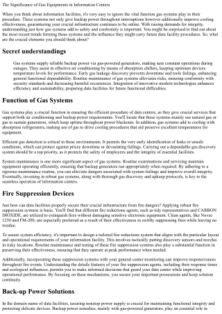 The Value of Gas Equipments in Information Centers