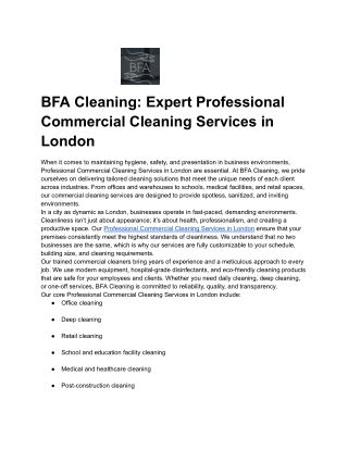 BFA Cleaning_ Expert Professional Commercial Cleaning Services in London