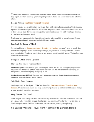 The Safest Ways to Travel from Heathrow to London Hotels