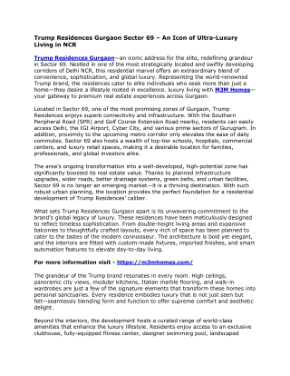 Trump Residences Gurgaon Sector 69 – An Icon of Ultra-Luxury Living in NCR